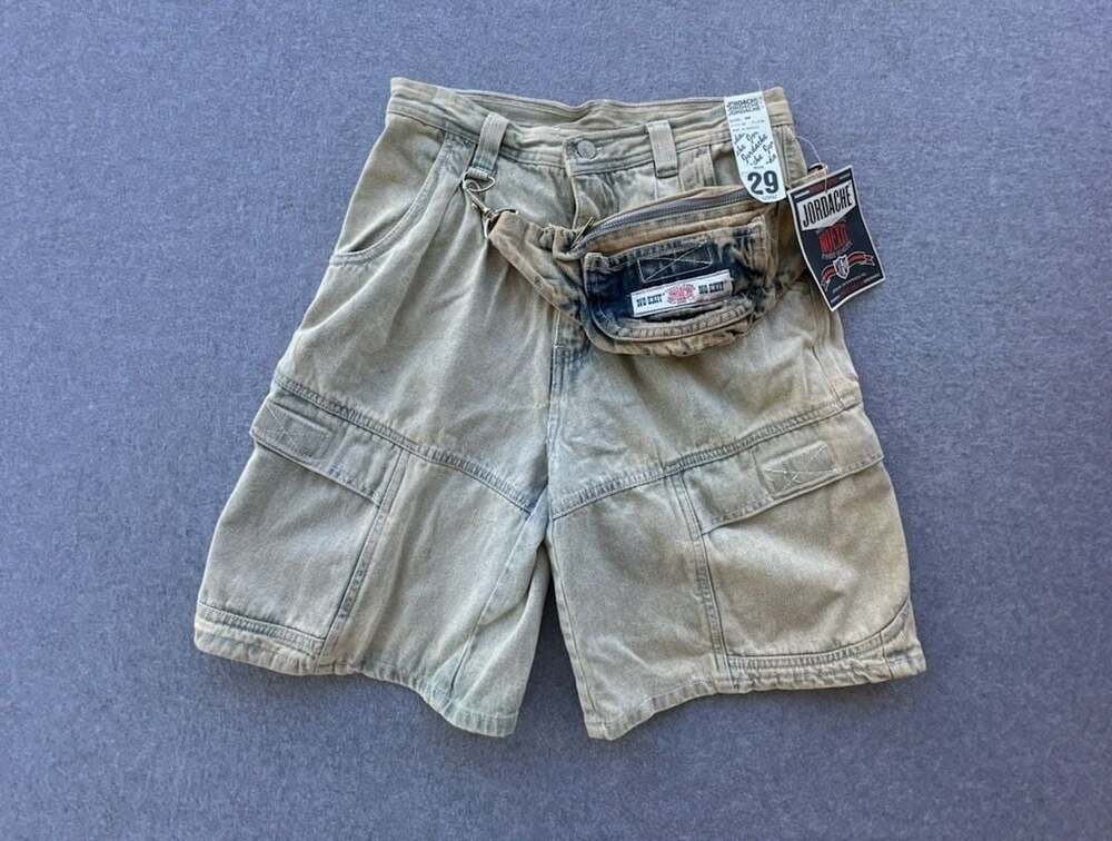 Vintage Jordache No Exit Denim Cargo Shorts with Matching Fanny Pack